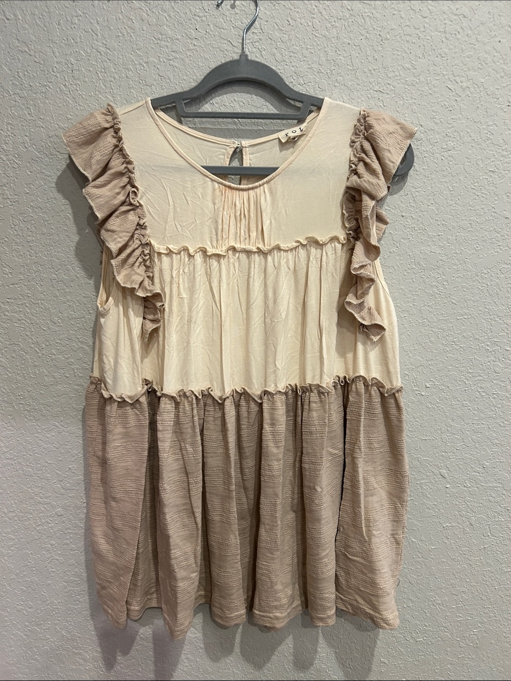 POL Girls Cream and Tan Ruffle Tiered Summer Dress